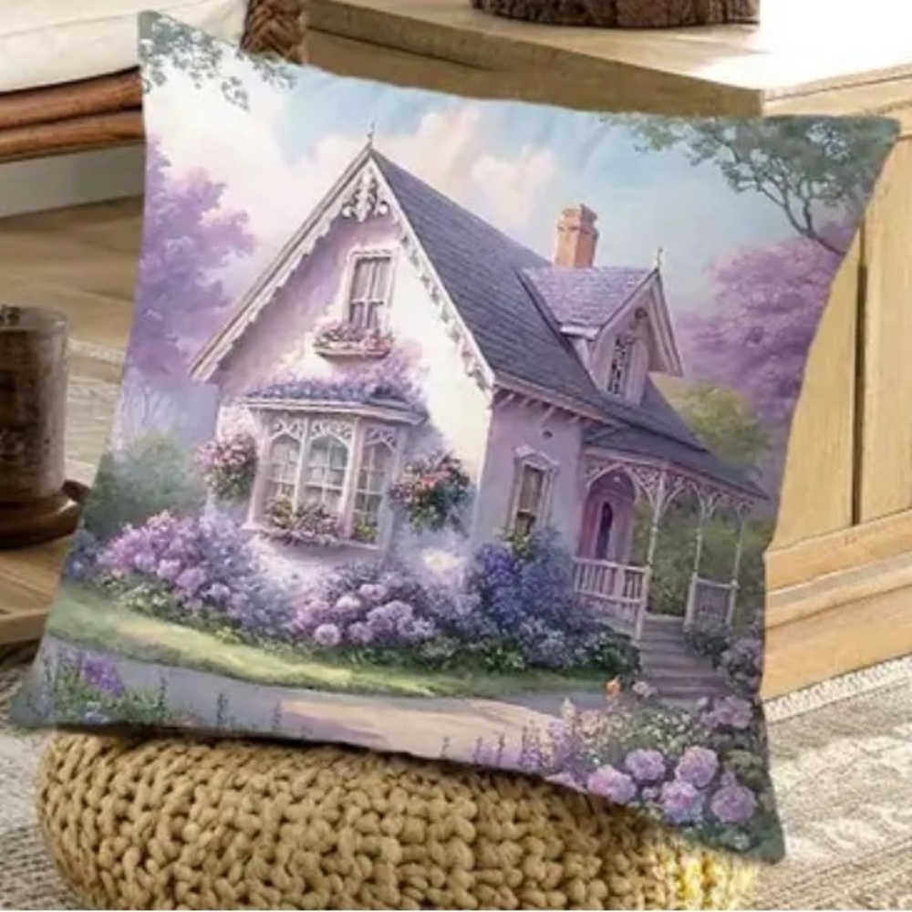 NEW: Charming Cottage Print Throw Pillow